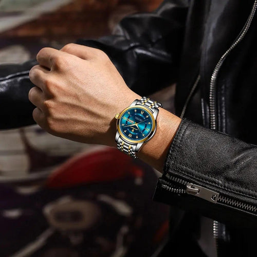 POEDAGAR 936 Fashion Casual Men Watch Waterproof Luminous Quartz Watches Stainless Steel Strap Calendar Watch for Men